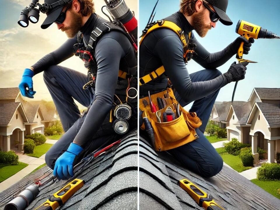 Roofing contractor using professional tools for roof repairs in Orlando