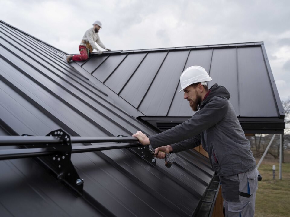 Roofing contractor working