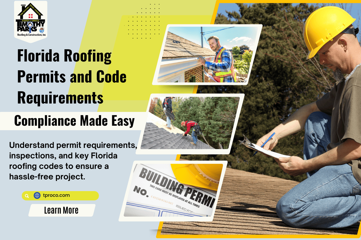A Florida roofing contractor reviewing permit documents on a job site to ensure code compliance