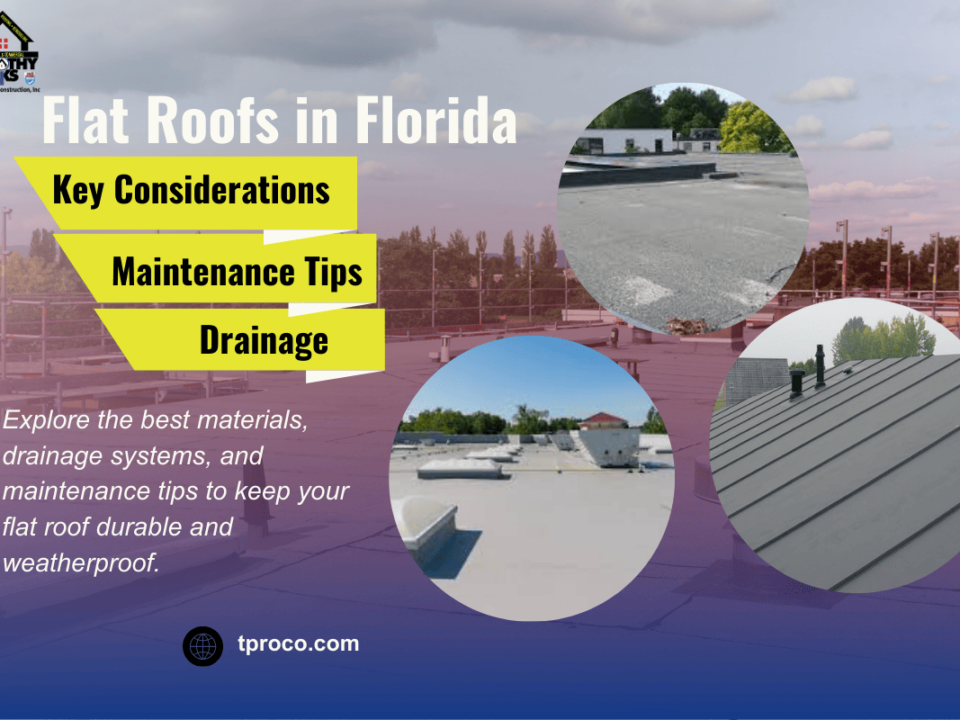 Flat roof with proper drainage system on a Florida home