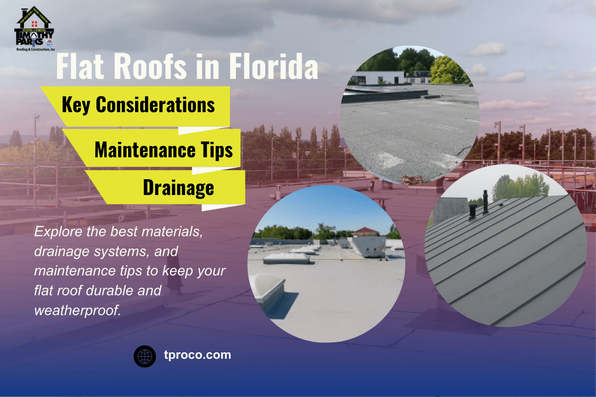 Flat roof with proper drainage system on a Florida home