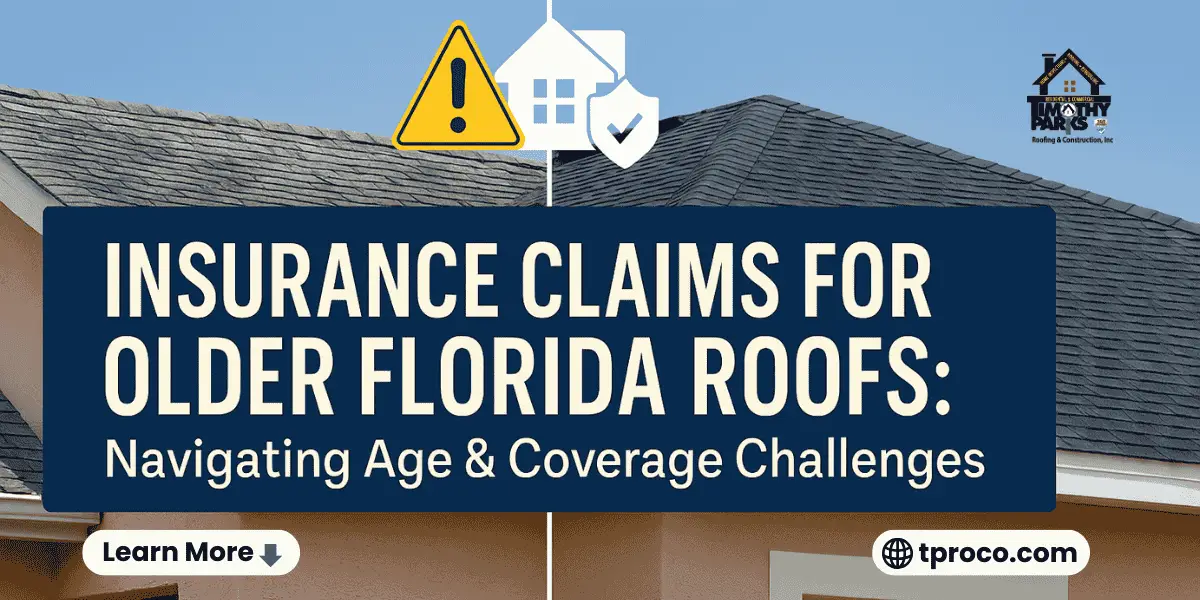 A 20+ year old Florida roof showing curling shingles and worn granules before filing an insurance claim - Timothy Parks Roofing & Construction Inc A 20+ year old Florida roof showing curling shingles and worn granules before filing an insurance claim.