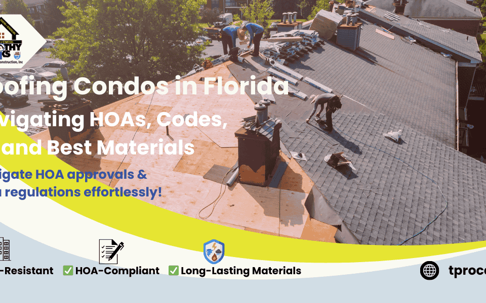 A Florida condominium complex showcasing freshly installed roofs that meet HOA guidelines and local building codes.