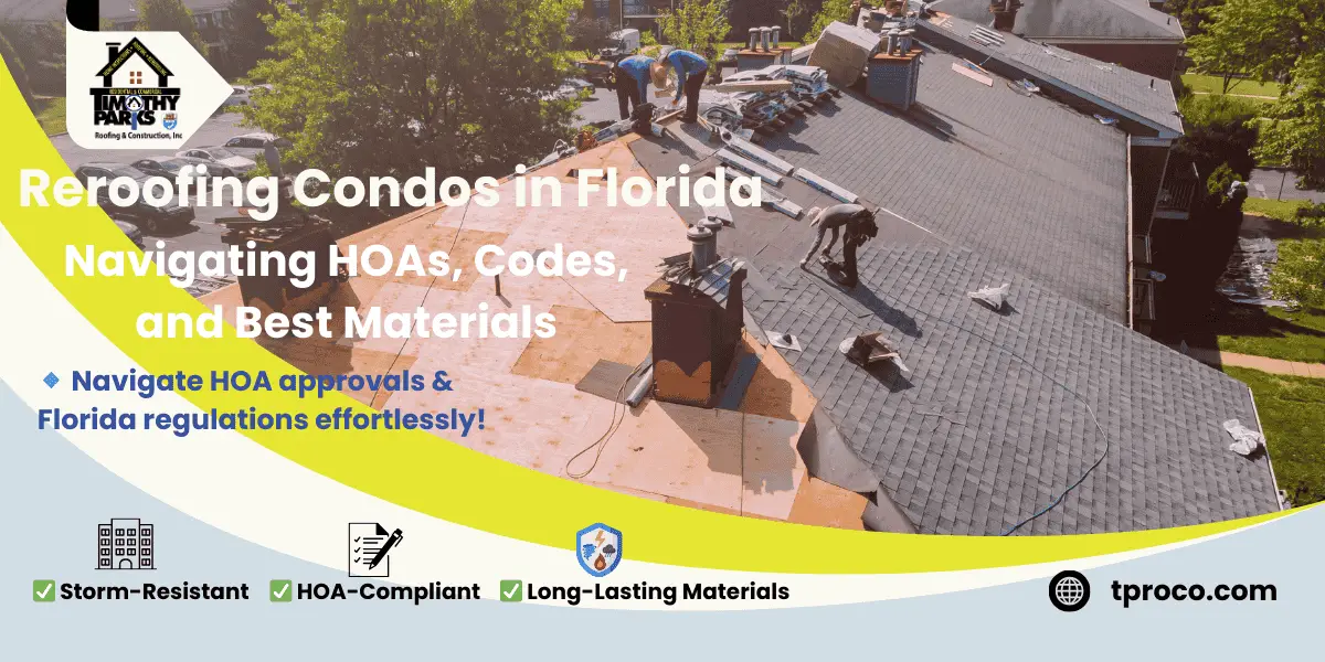 A Florida condominium complex showcasing freshly installed roofs that meet HOA guidelines and local building codes.