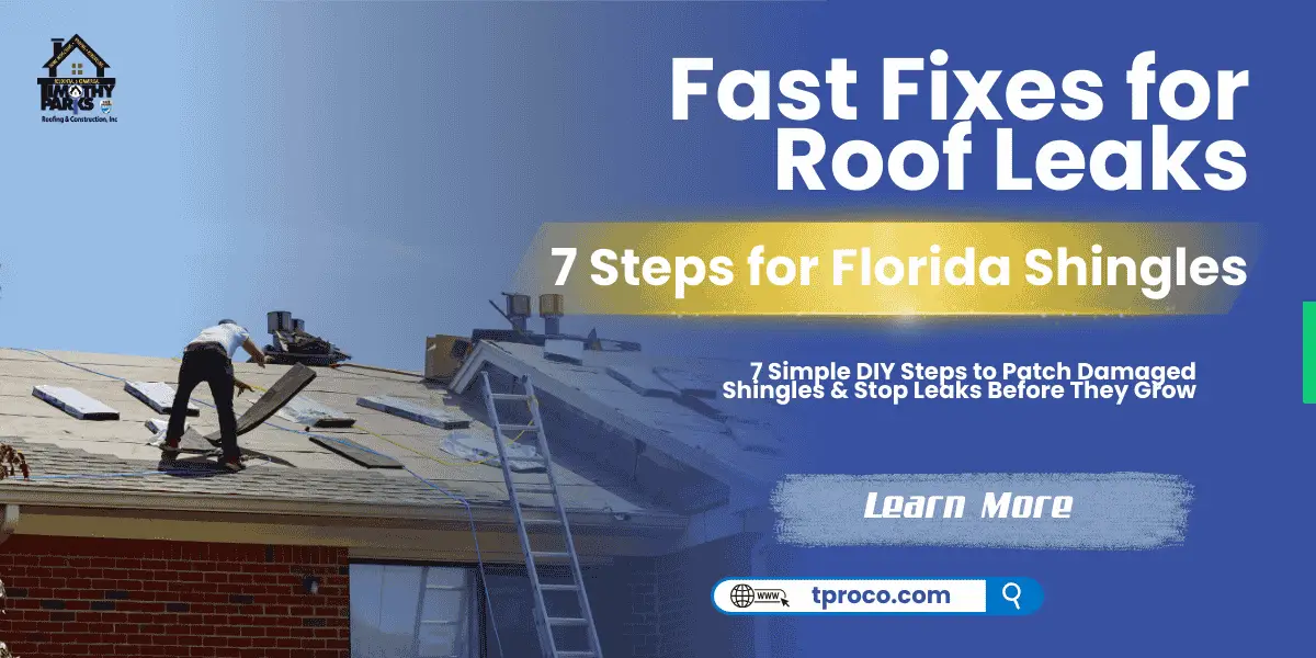 A Florida homeowner applying a quick patch to a damaged asphalt shingle to stop minor water intrusion.