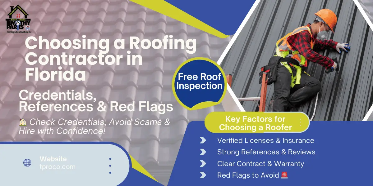 A Florida homeowner checking a roofer’s license and insurance documents before signing a contract - Timothy Parks Roofing & Construction Inc A Florida homeowner checking a roofer’s license and insurance documents before signing a contract.