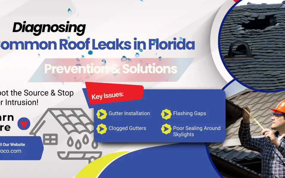 A Florida roofing professional locating a water intrusion point near roof flashing during an inspection.