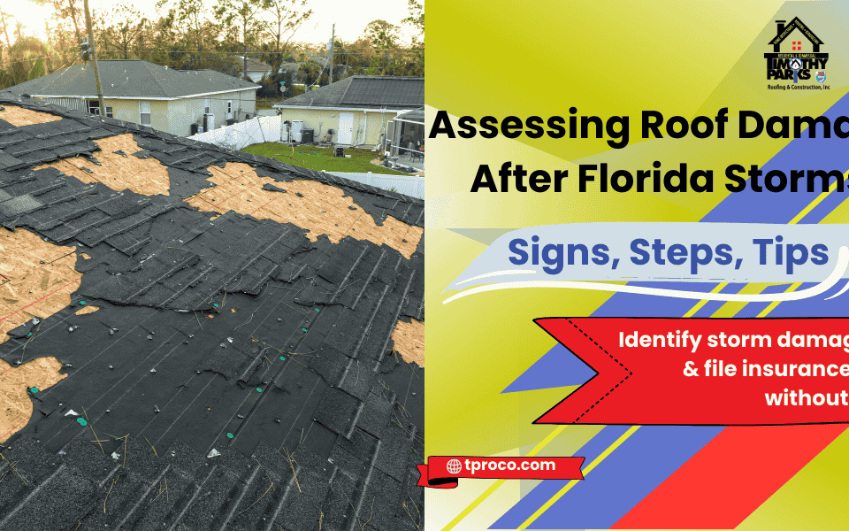 A Florida rooftop missing shingles post-storm, highlighting areas to inspect for potential damage.