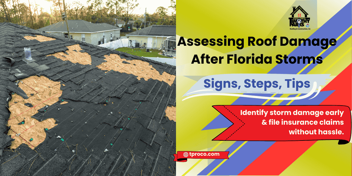 A Florida rooftop missing shingles post-storm, highlighting areas to inspect for potential damage.