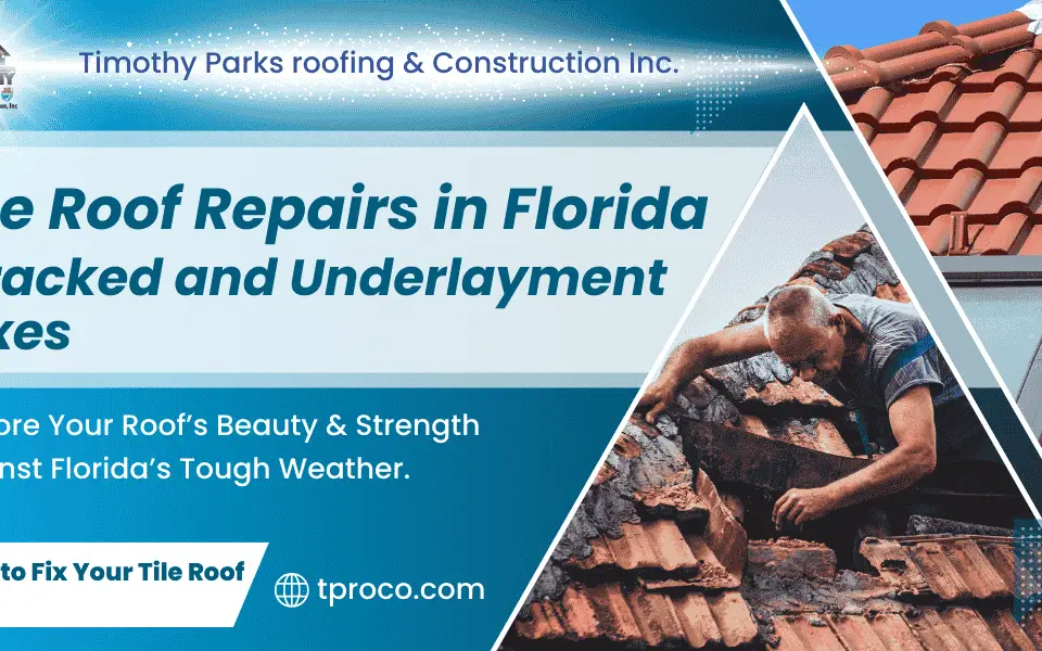 A Florida tile roof showing several cracked and missing tiles before repair work begins.