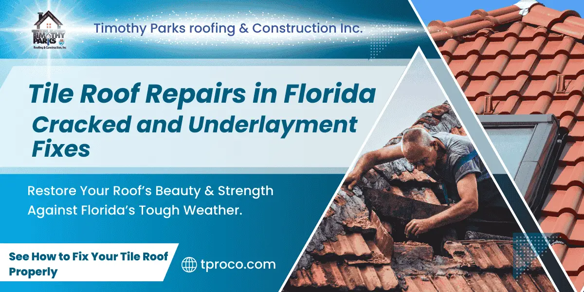 A Florida tile roof showing several cracked and missing tiles before repair work begins.