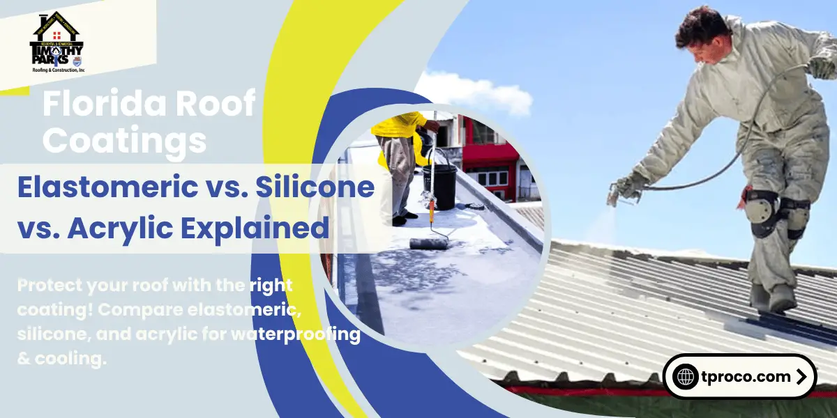 A flat Florida rooftop sealed with a bright white elastomeric coating for waterproofing and reflectivity - Timothy Parks Roofing & Construction Inc A flat Florida rooftop sealed with a bright white elastomeric coating for waterproofing and reflectivity.