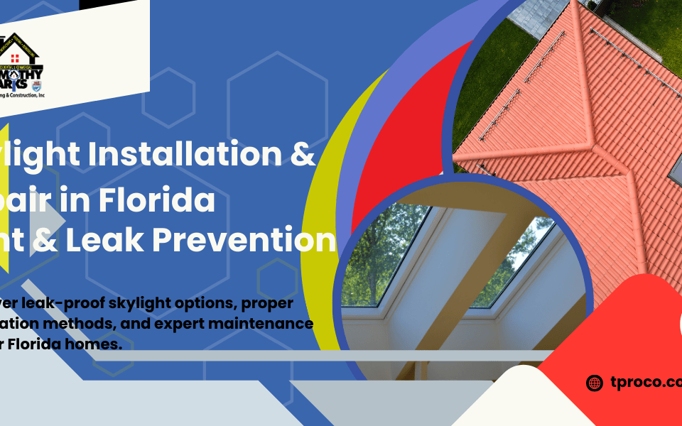 A sloped roof in Florida featuring a properly sealed skylight for enhanced natural light and minimal leak risk.