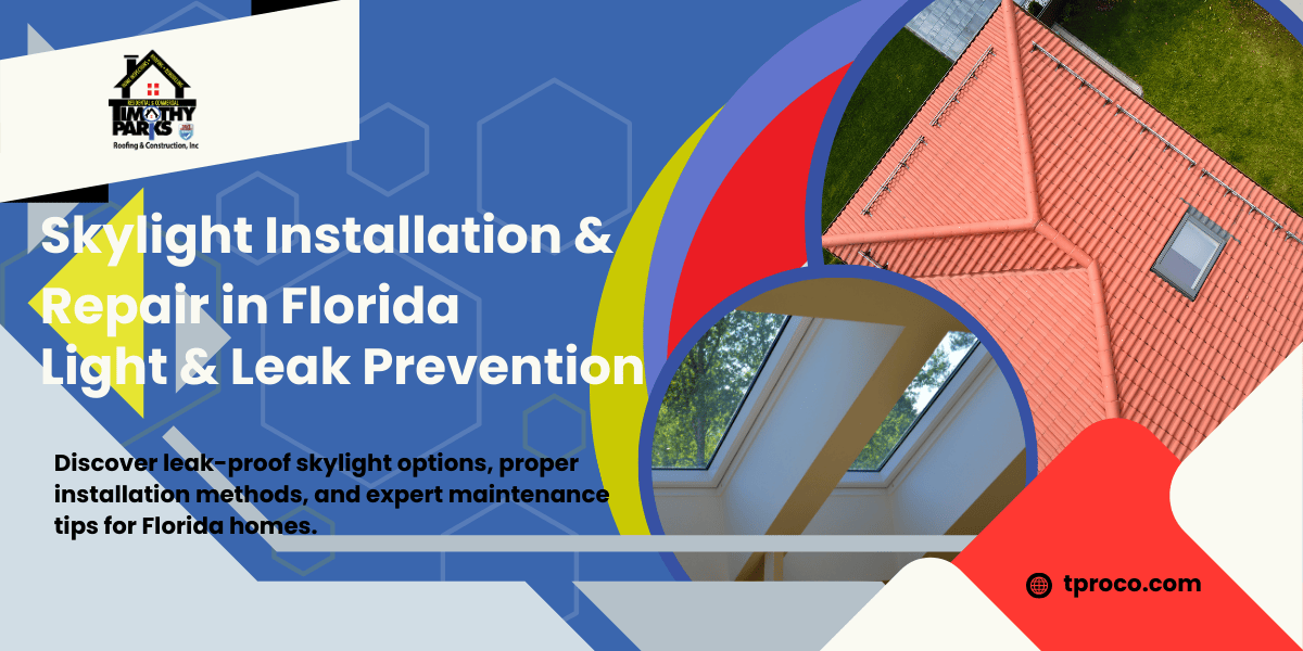 A sloped roof in Florida featuring a properly sealed skylight for enhanced natural light and minimal leak risk.