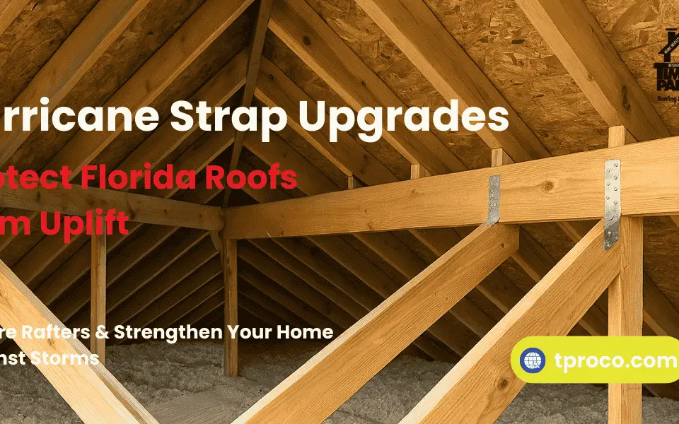 An older Florida attic showing rafters not connected with modern straps, risking wind uplift failure.