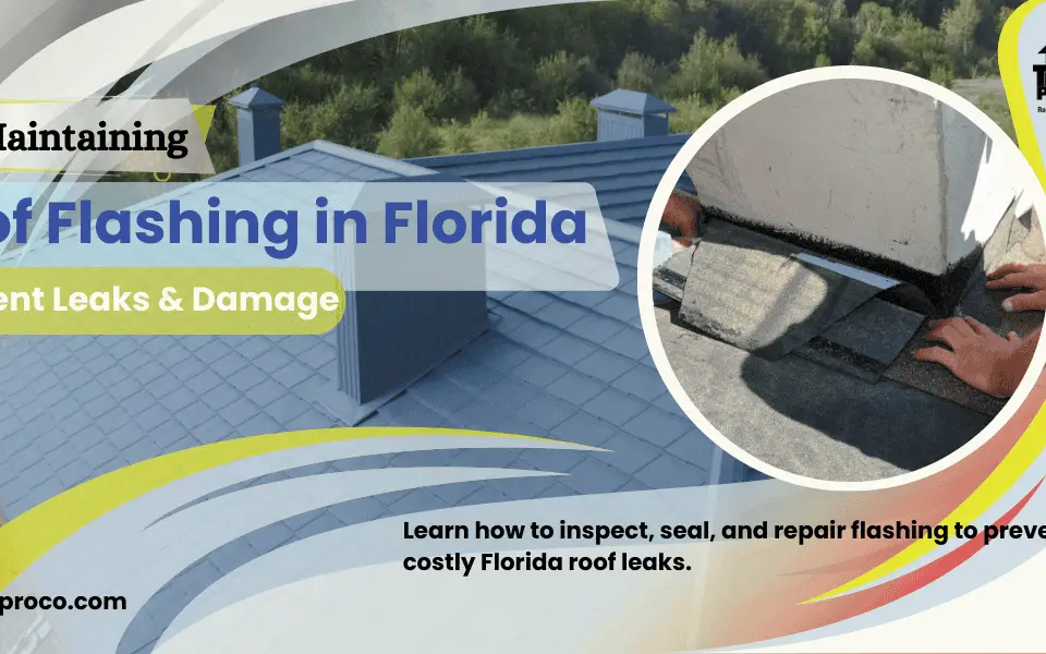 Close-up of properly installed metal flashing around a chimney on a Florida rooftop to prevent water intrusion.