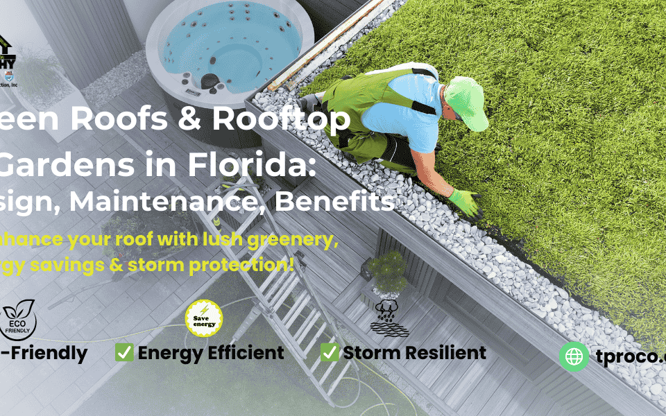 Florida rooftop garden featuring heat-tolerant plants, showing lush greenery and solar reflection benefits.