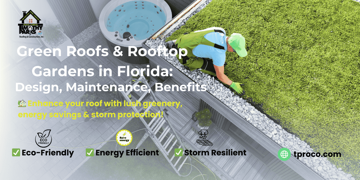 Florida rooftop garden featuring heat-tolerant plants, showing lush greenery and solar reflection benefits.