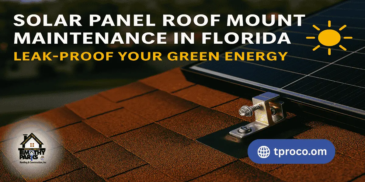 Florida shingle roof with properly sealed and flashed solar panel mounts, ensuring no leaks and maximum energy performance.