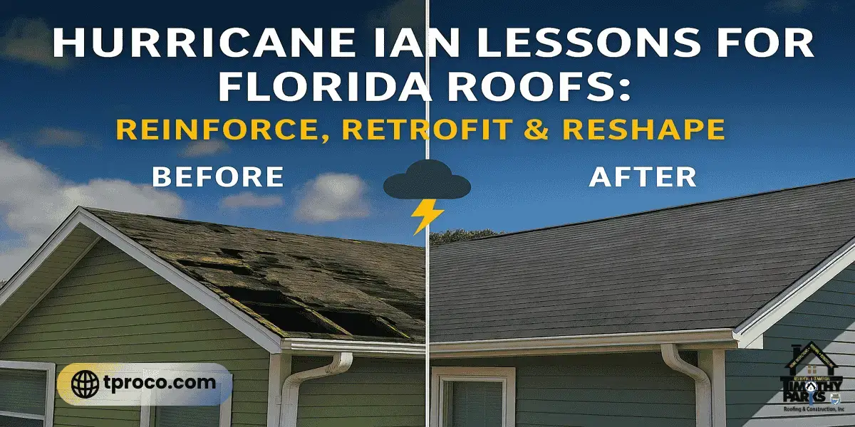 Post-Hurricane Ian Florida home with a fully retrofitted roof, featuring hurricane straps, upgraded underlayment, and reinforced decking for storm protection.