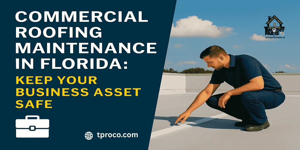 Florida commercial roof with reinforced membrane and sealed flashings, maintained to prevent storm damage and business disruption.