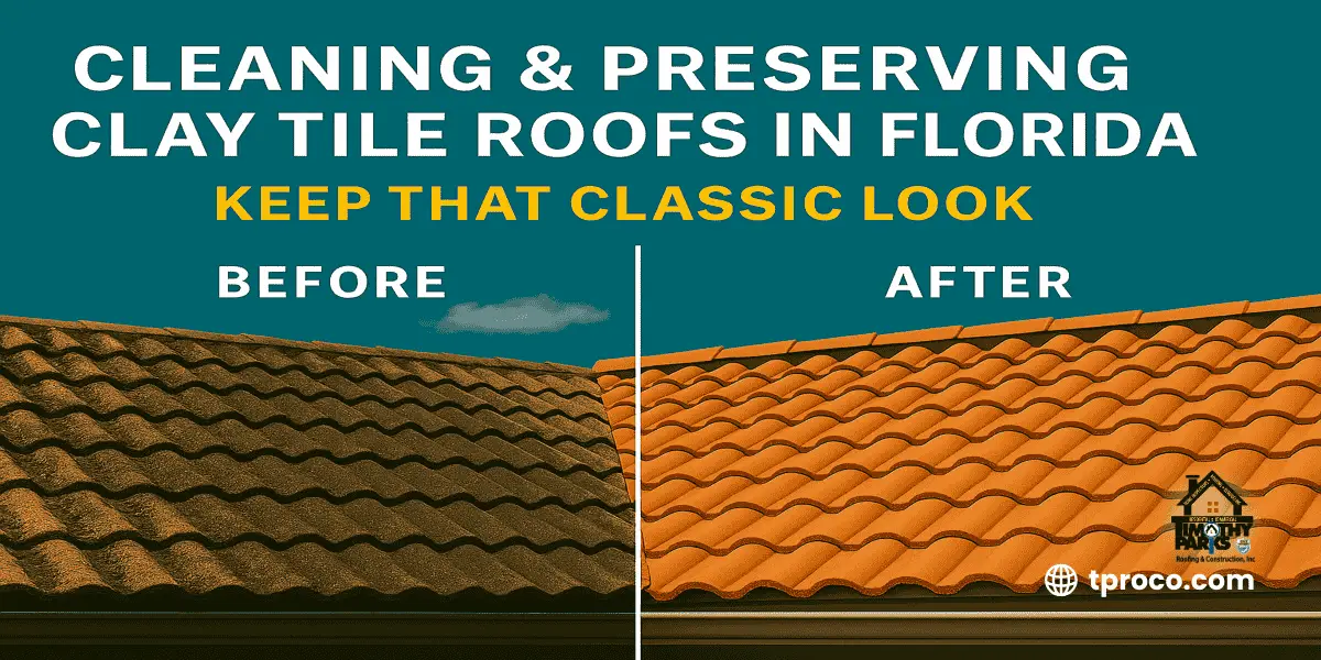 Restored Florida clay tile roof, clean and vibrant after moss removal, tile sealing, and gentle maintenance.