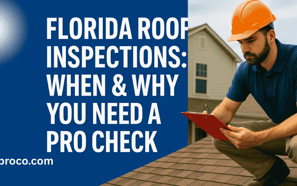 A Florida roofing professional inspecting shingles and flashing for hidden storm damage during a routine inspection.