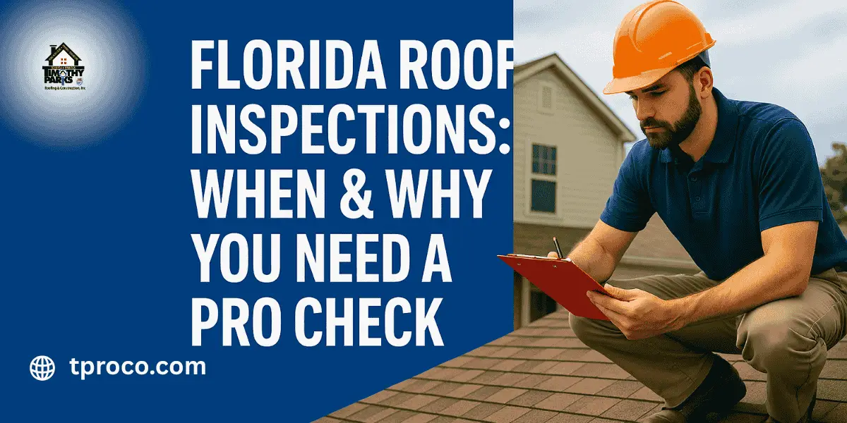 A Florida roofing professional inspecting shingles and flashing for hidden storm damage during a routine inspection - Timothy Parks Roofing & Construction Inc A Florida roofing professional inspecting shingles and flashing for hidden storm damage during a routine inspection.