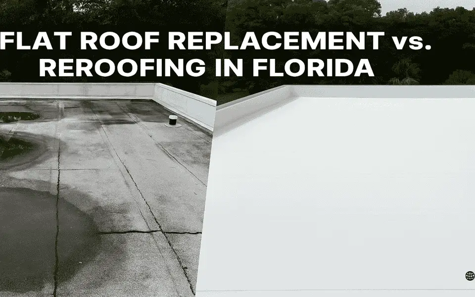 Florida commercial flat roof upgraded from cracked membrane to new TPO system with improved drainage and leak protection.