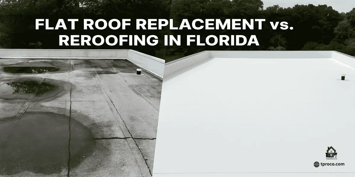 Florida commercial flat roof upgraded from cracked membrane to new TPO system with improved drainage and leak protection.