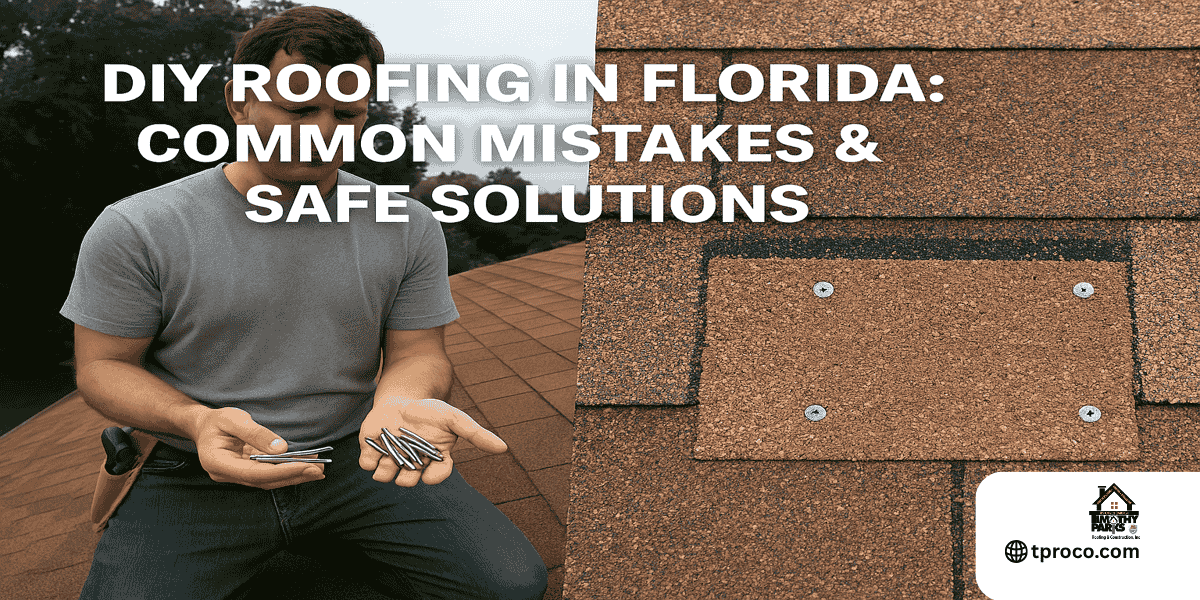 Florida homeowner making a clean shingle repair using the correct nails and sealant after avoiding common DIY roofing errors.