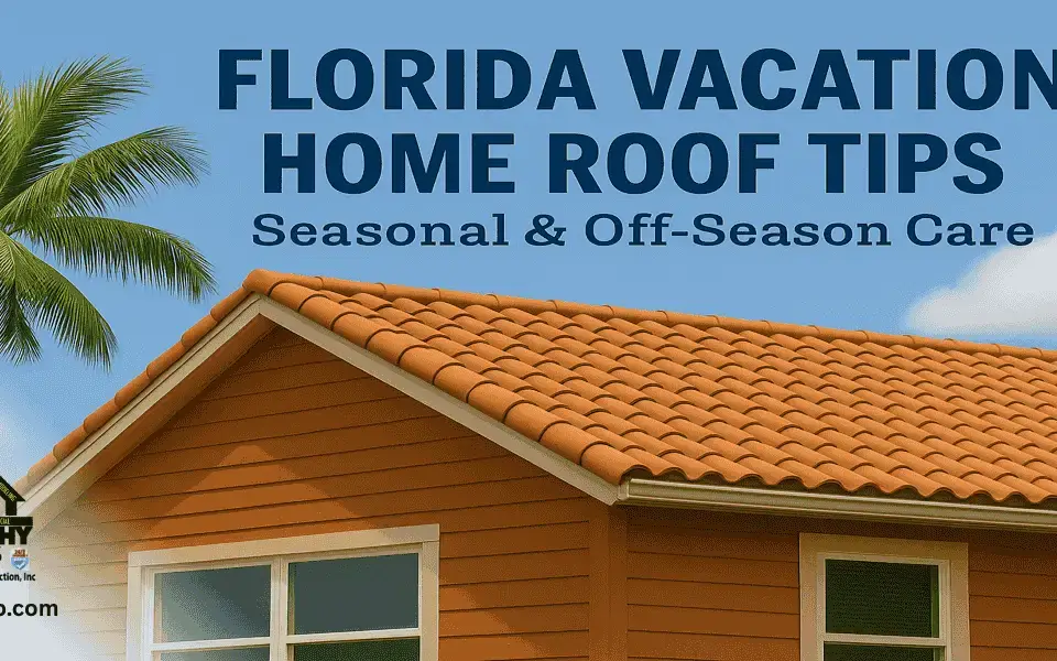 Florida vacation home's roof cleared of debris, sealed and storm-prepped for off-season protection while the owners are away.