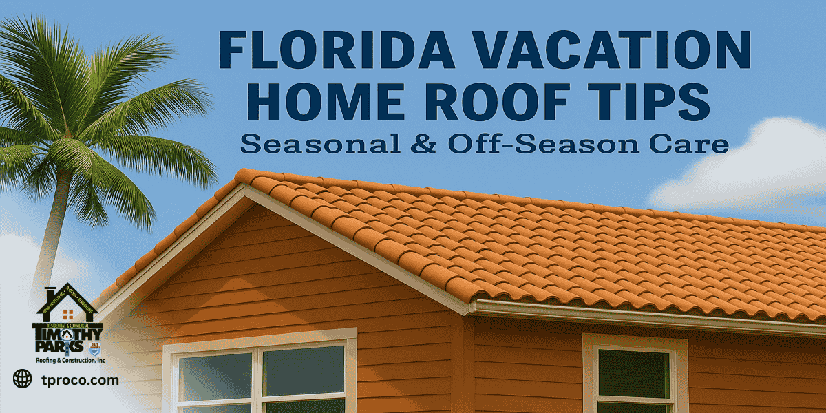 Florida vacation home's roof cleared of debris, sealed and storm-prepped for off-season protection while the owners are away.