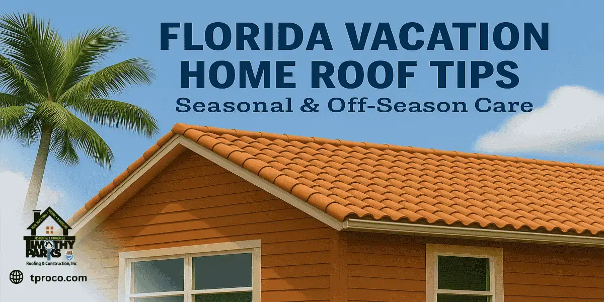 Florida vacation home's roof cleared of debris, sealed and storm-prepped for off-season protection while the owners are away.