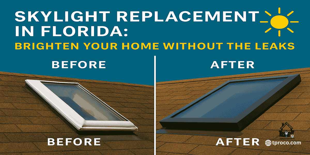 Freshly installed impact-rated skylight on a Florida roof, designed to resist storms and bring in natural light without leaks