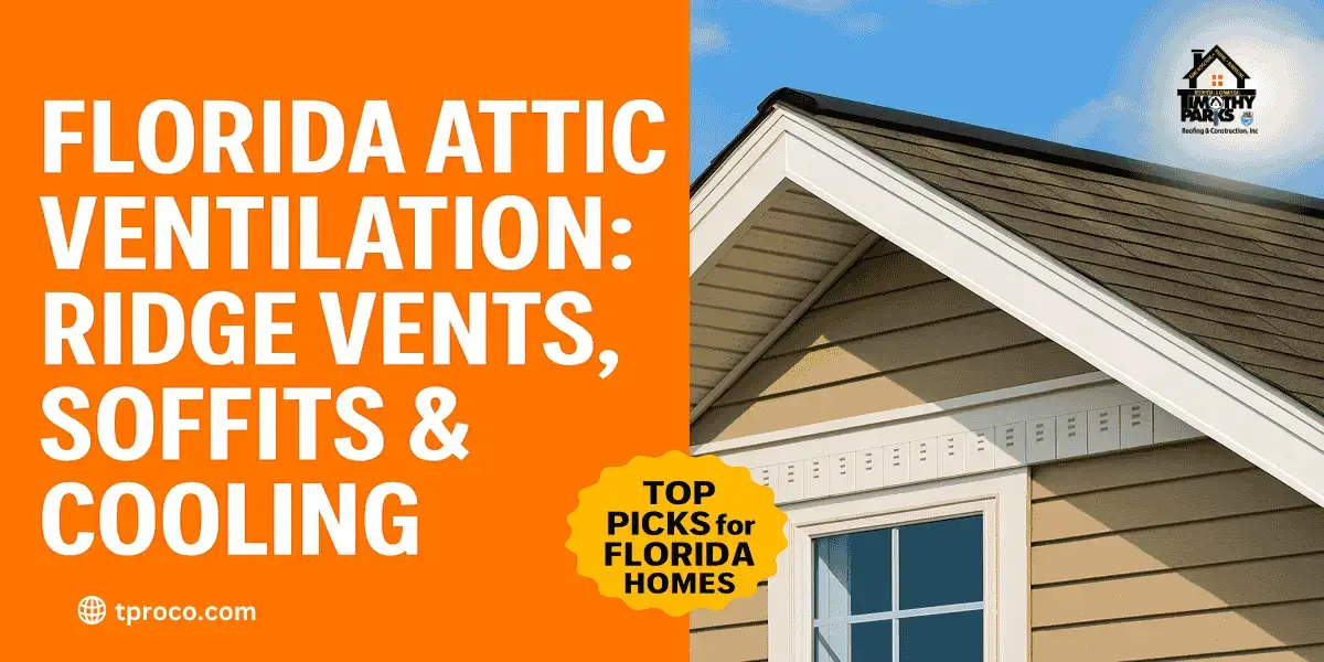 A Florida roofer installing ridge vents on a residential roof to improve attic airflow and reduce heat buildup - Timothy Parks Roofing & Construction Inc A Florida roofer installing ridge vents on a residential roof to improve attic airflow and reduce heat buildup.