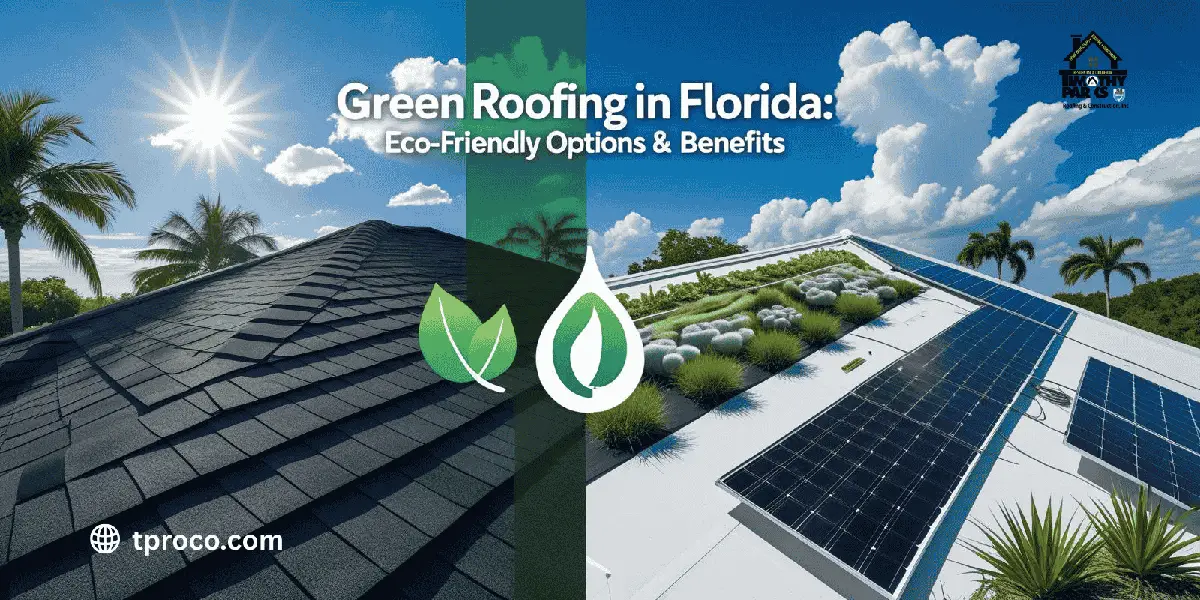 Florida home featuring eco-friendly green roof sections with vegetation and reflective surfaces designed to reduce heat and manage stormwater.