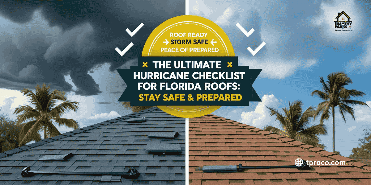 Florida roof thoroughly prepped for hurricane season, featuring sealed flashing, hurricane straps, and reinforced shingles.