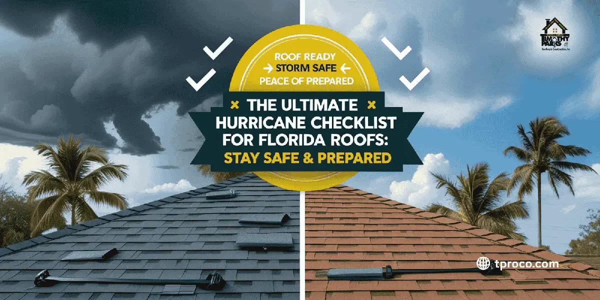 Florida roof thoroughly prepped for hurricane season, featuring sealed flashing, hurricane straps, and reinforced shingles.