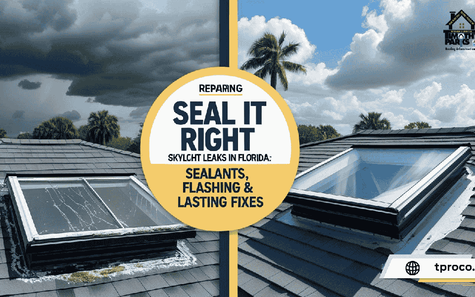 Florida skylight freshly resealed with new flashing and weatherproof caulk, ready to resist heavy rain and storms.