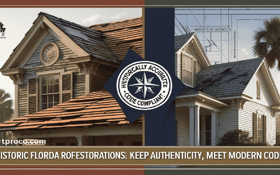 Restored historic Florida roof with authentic-looking tiles and modern wind-rated reinforcements, preserving vintage charm and meeting code.