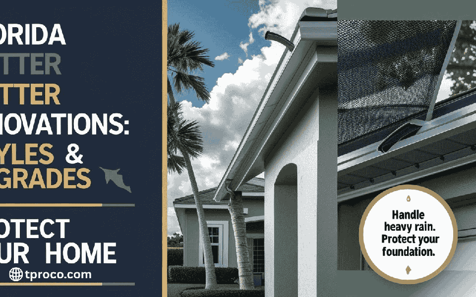 Seamless aluminum gutter system being installed on a Florida home with gutter guards to protect against heavy rain and debris.