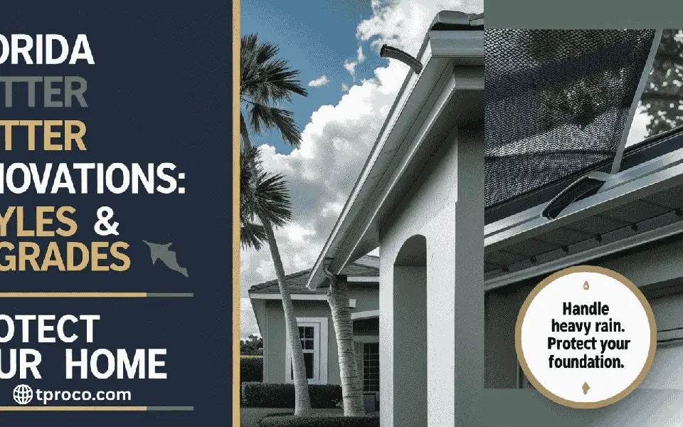 Seamless aluminum gutter system being installed on a Florida home with gutter guards to protect against heavy rain and debris.