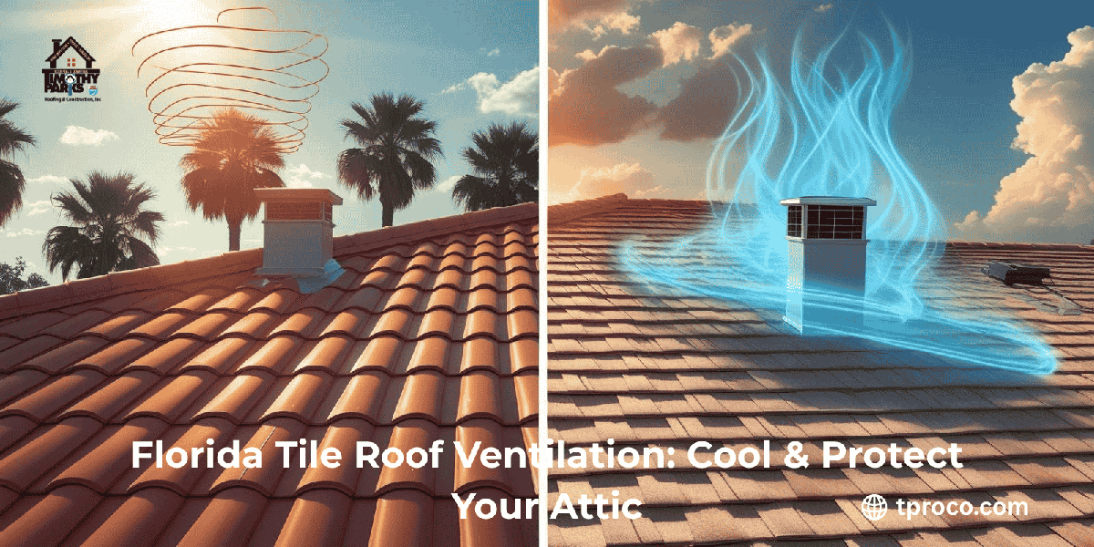 Spanish-style tile roof in Florida upgraded with ridge and soffit vents to release trapped attic heat and reduce humidity.