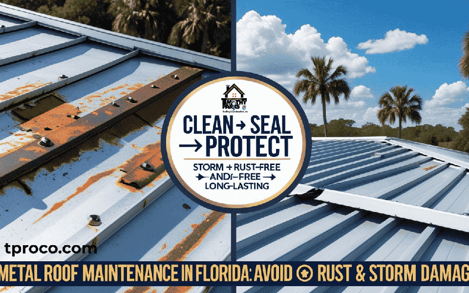 Florida metal roof cleaned, resealed, and fully rust-free after proper maintenance steps for long-term durability.