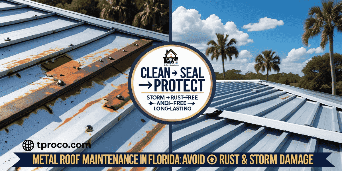 Florida metal roof cleaned, resealed, and fully rust-free after proper maintenance steps for long-term durability.