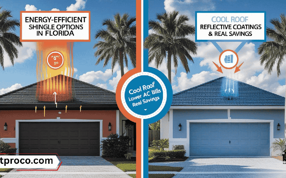 Florida home with newly installed light-colored reflective shingles designed to reduce attic heat and lower energy costs.