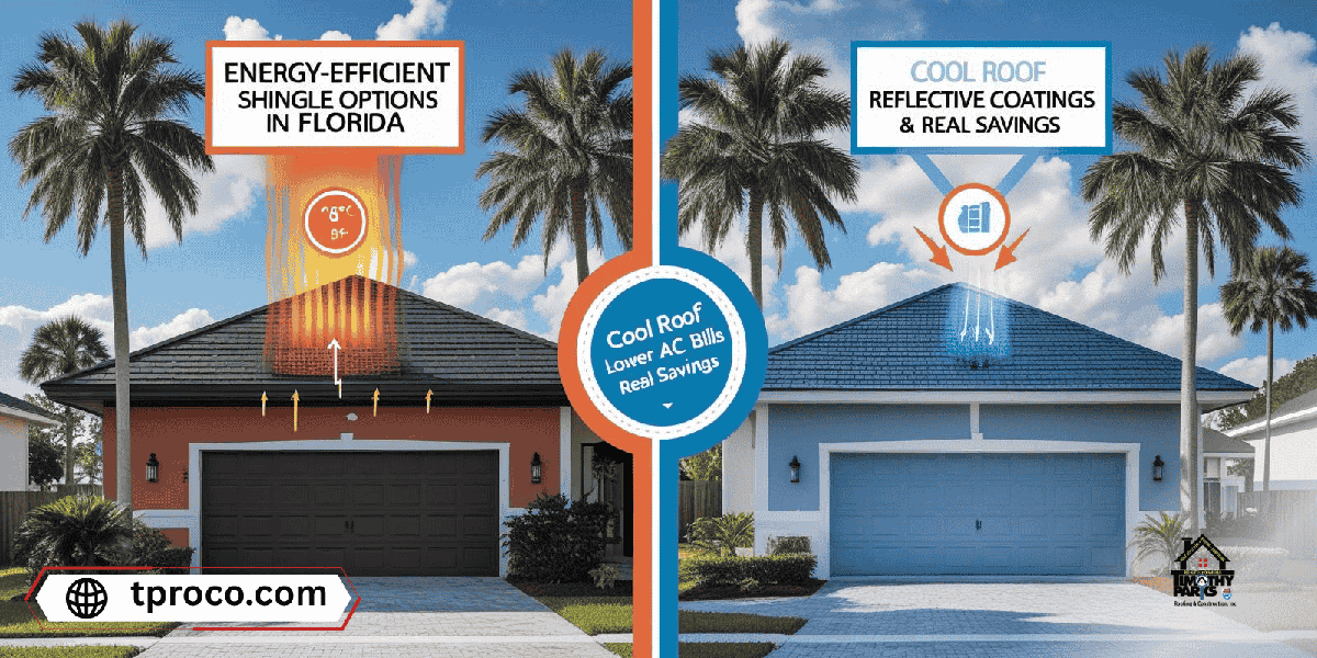 Florida home with newly installed light-colored reflective shingles designed to reduce attic heat and lower energy costs.